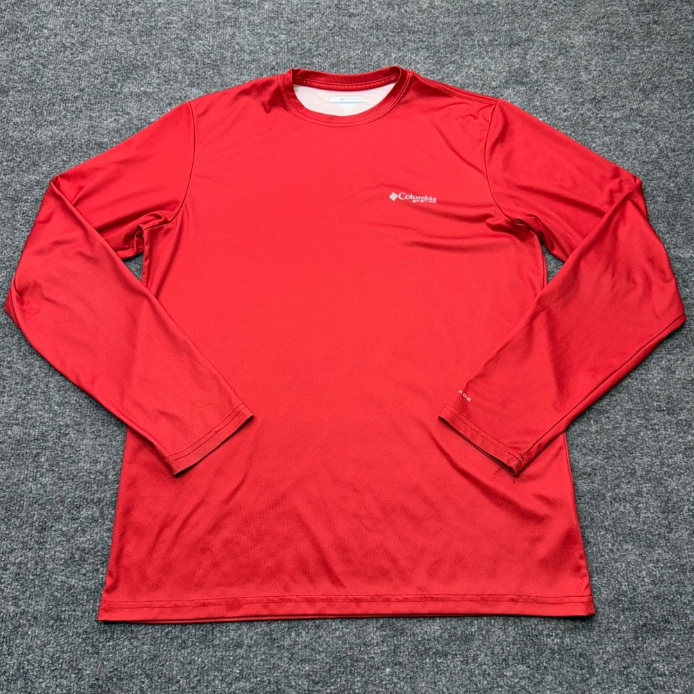Columbia PFG Mens Red Long Sleeve Fish Flag Graphic Performance Shirt Small